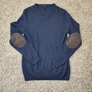 J. Crew Merino Wool V-Neck Elbow Patch Sweater in Blue Men’s Size Small